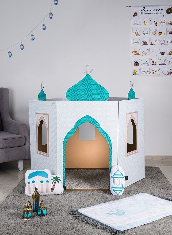 هلالفل بيت لعب داخلي للأطفال من الكرتون على شكل مسجد | لعبة تعليمية سهلة التركيب للأولاد والبنات | بيت لعب من الكرتون على شكل مسجد | ديكور لغرفة الأطفال | هدية عيد ميلاد إسلامية | أَزْرَق - أبيض - Image 2